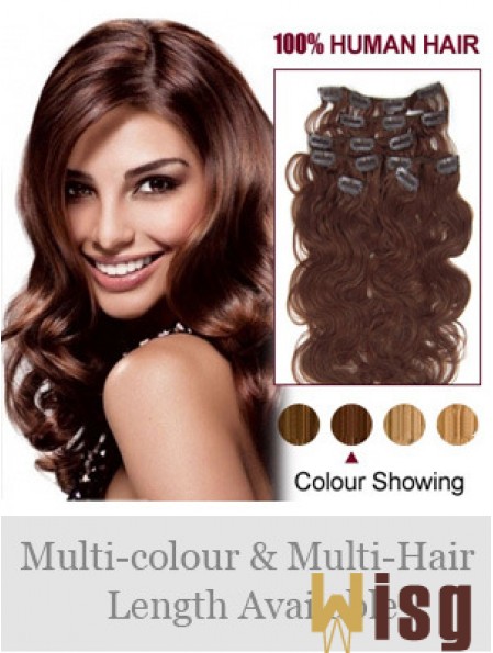 Online Auburn Wavy Remy Human Hair Clip In Hair Extensions