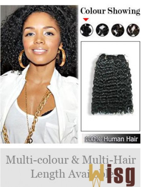 Curly Remy Human Hair Black Fashion Weft Extensions