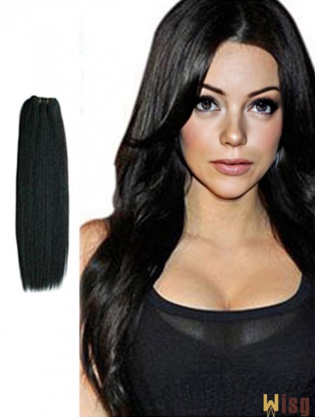 Straight Remy Human Hair Black Trendy Weft Extensions