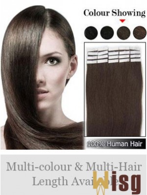 Brown Straight Durable Remy Human Hair Tape In Hair Extensions