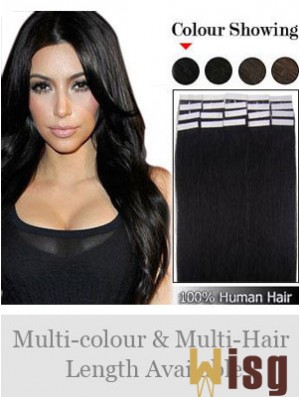 Black Straight Comfortable Remy Human Hair Tape In Hair Extensions