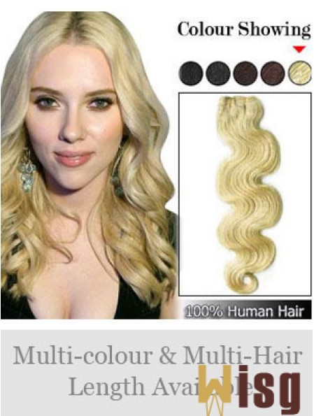 Wavy Remy Human Hair Blonde Fashionable Weft Extensions