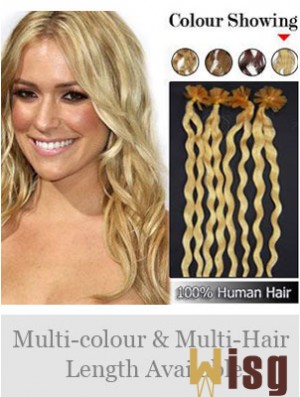 Blonde Curly Great Nail/U Tip Hair Extensions