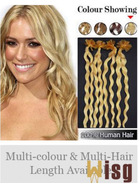 Blonde Curly Great Nail/U Tip Hair Extensions