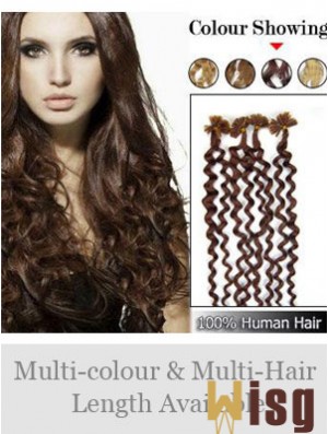 Auburn Curly Durable Nail/U Tip Hair Extensions