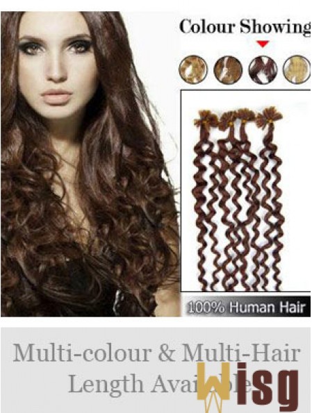 Auburn Curly Durable Nail/U Tip Hair Extensions