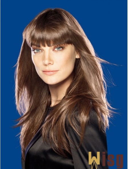 Modern Brown Straight Synthetic Clip In Hair Extensions