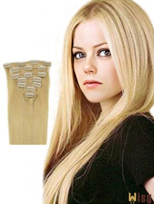 Clip In Hair Extensions Blonde Color Straight Style With Remy