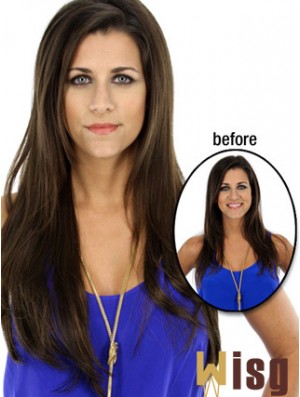 Long Straight Brown Cheap Synthetic Half Wigs