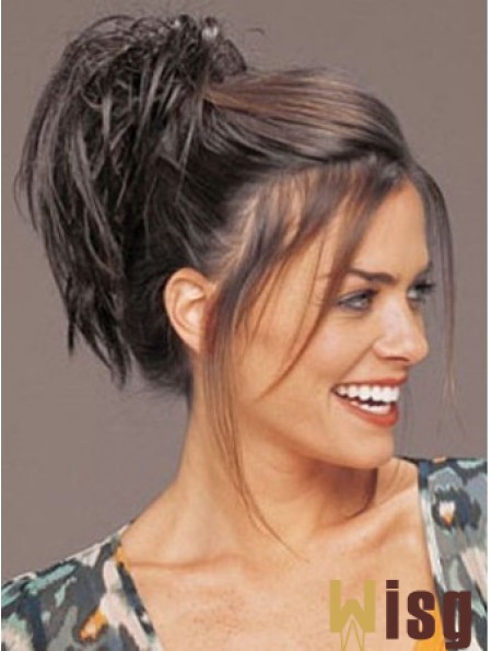 Clip On Hairpieces Short Hair With Synthetic Brown Color Straight Style