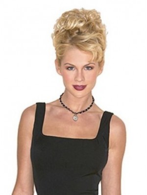 Hairpieces Clip On Blonde Color Short Length Curly Style