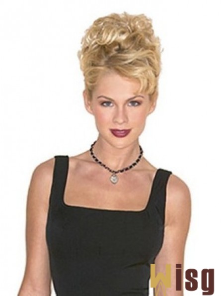 Hairpieces Clip On Blonde Color Short Length Curly Style