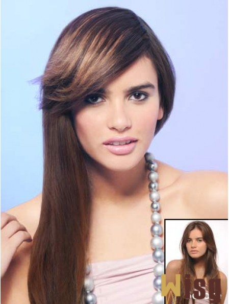 Synthetic Brown Clip On Fringe