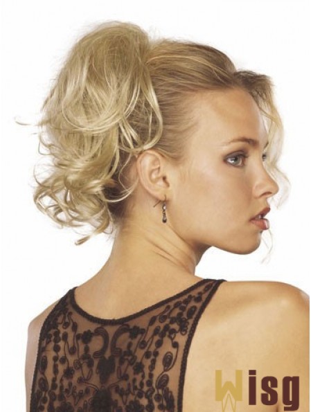 Cheap Clip In Hairpieces With Synthetic Blonde Color Wavy Style