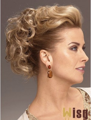 Clip On Hairpieces With Synthetic Blonde Color Short Length Curly Style